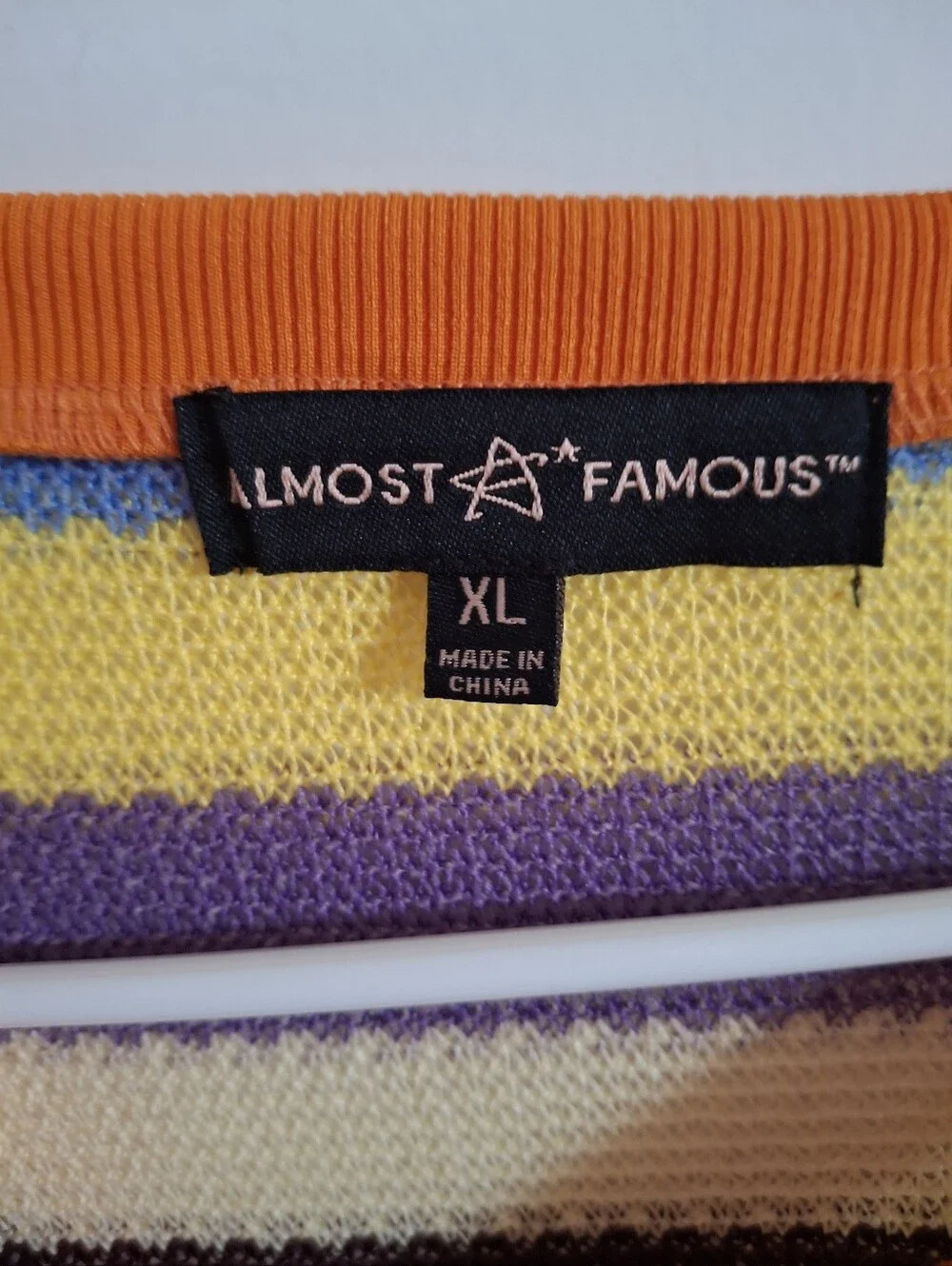 Almost Famous Multicolor Striped Knit Long-Sleeve Top - Pink/Orange/Yellow